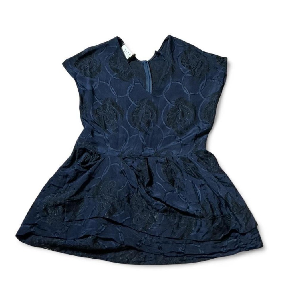Marni Silk Blend Luxe Navy Blue‎ Floral Jacquard Peplum Cut And Sew Tunic Top